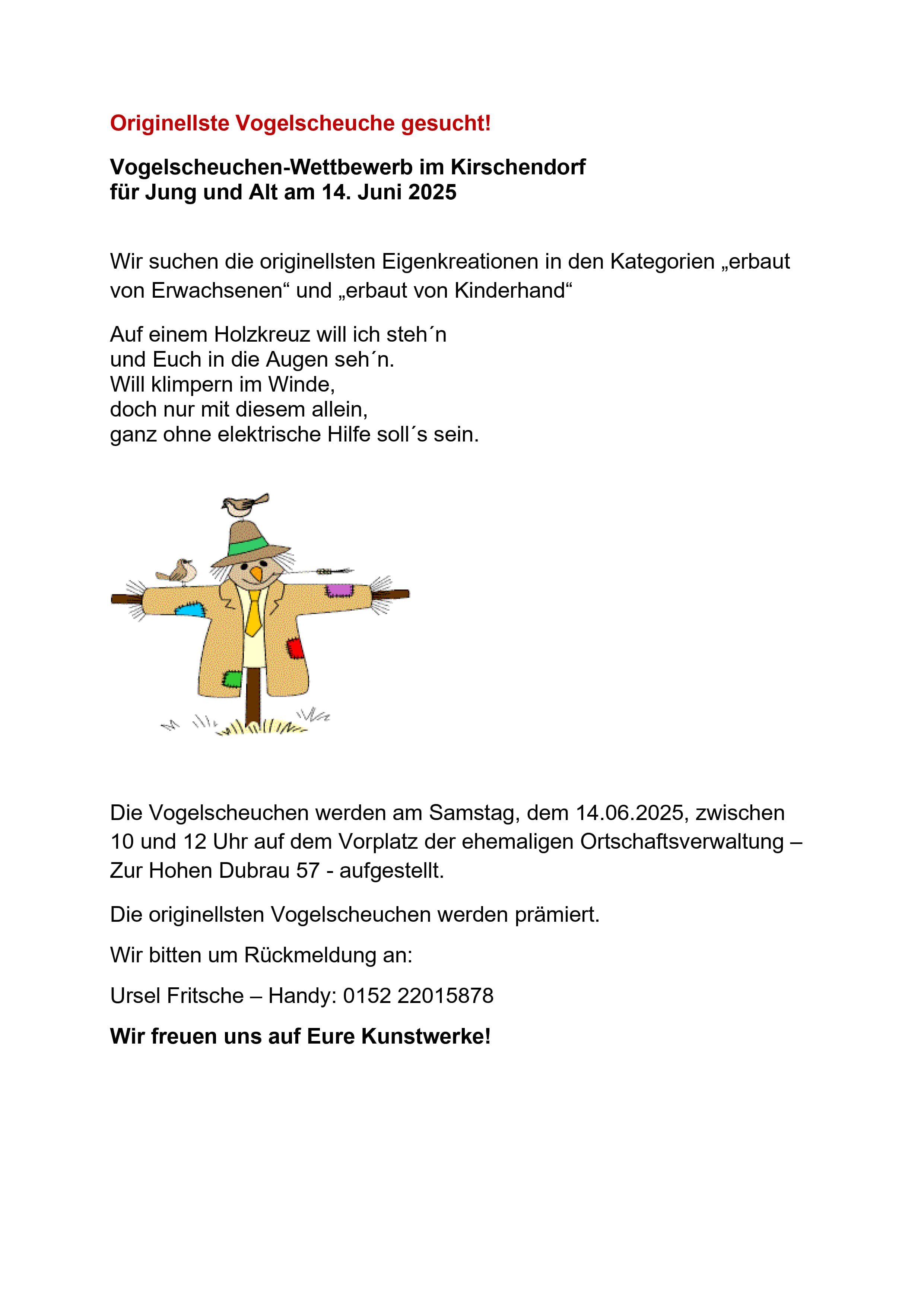 Aufruf zum Vogelscheuchen-Wettbewerb 2025